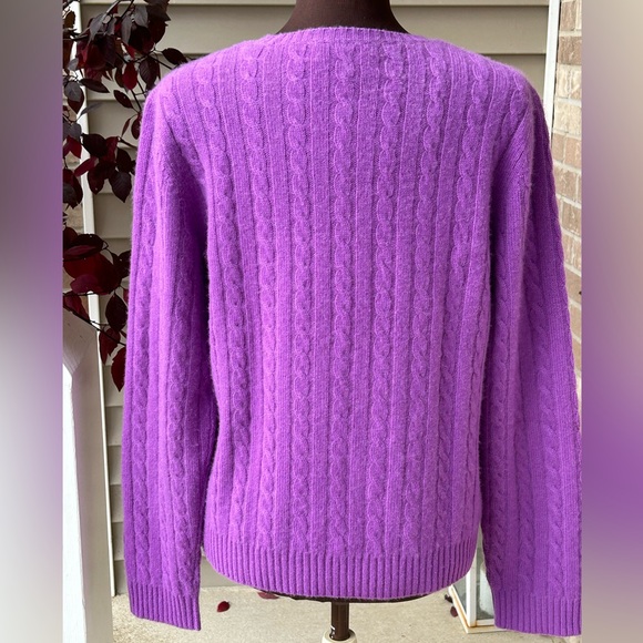 RALPH LAUREN sL 💯cashmere cable knit crewneck Vibrant purple! Super soft - Picture 2 of 6